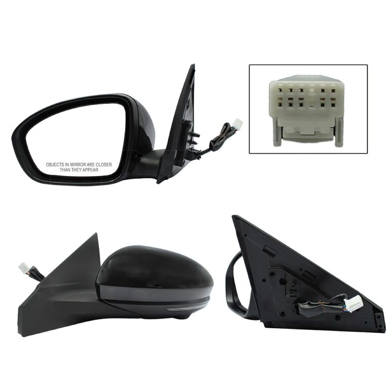 Espejo izquierda electrica negro para pintar con luz direccional con camara con desempanante (10 pines)
