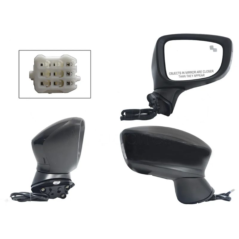 Espejo derecho electrica negro para pintar con luz direccional con desempanante con detector punto ciego (7 pines)