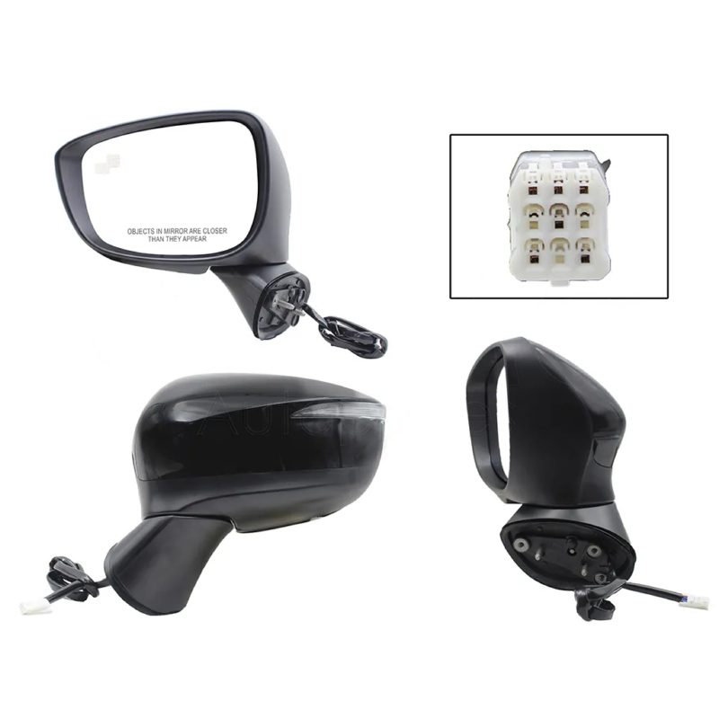 Espejo izquierda electrica negro para pintar con luz direccional con desempanante con detector punto ciego (6 pines)
