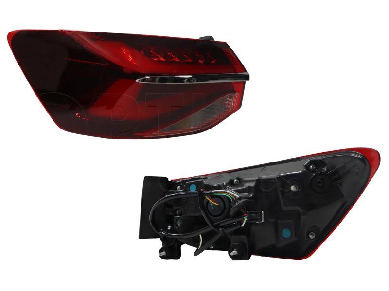 Calavera izquierda exterior con arnes con led filo cromo (Rojo / blanco)