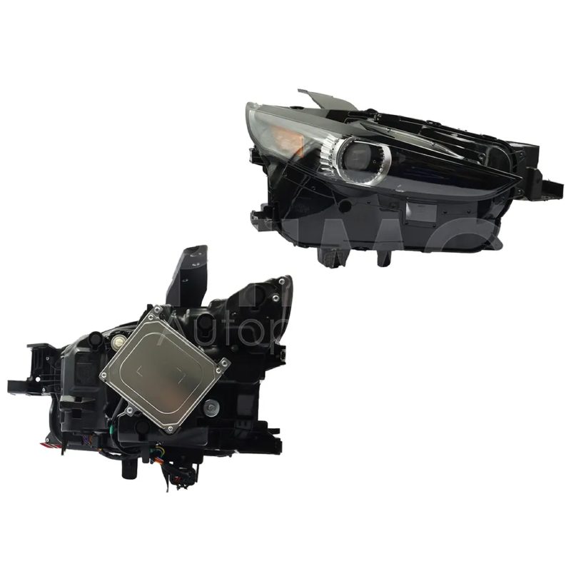Faro derecho f / negro con led con lupa con mica ambar